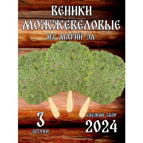 Можжевеловые веники для бани из Марий Эл с ручкой из джута в коробке 3 штуки фото