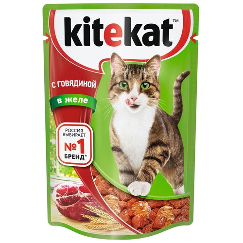 Влажный корм для кошек Kitekat говядина 18 шт. х 85 г (кусочки в желе) фото