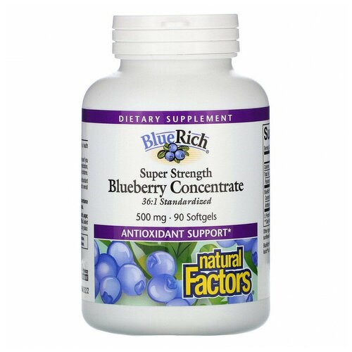 Natural Factors BlueRich Blueberry Concentrate (концентрат черники) 500 мг 90 капсул фото