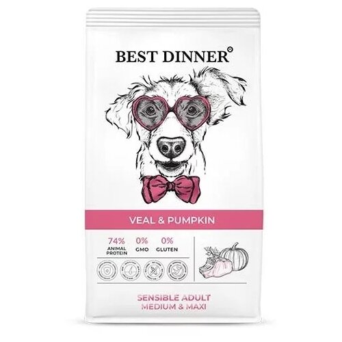 Best Dinner Dog Adult Medium/Maxi 12кг х 2шт телятина с тыквой сухой для собак крупных и средних пород фото