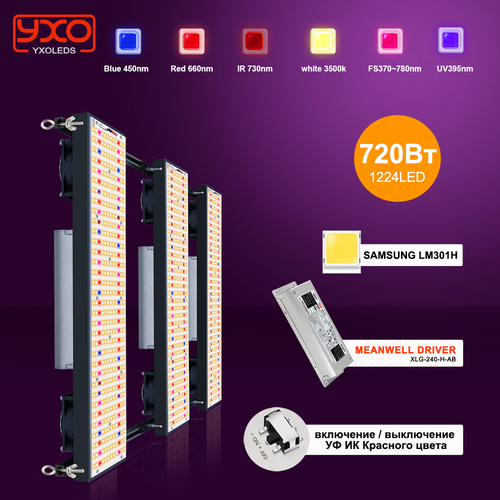 Samsung Lm301h 720W Quantum Board LED grow Light полный спектр 2.9Umol / J bead DIY с красным выключателем включения фото