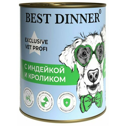 Влажный корм для собак Best Dinner Exclusive Hypoallergenic, гипоаллергенный, индейка, кролик 1 уп. х 1 шт. х 340 г фото