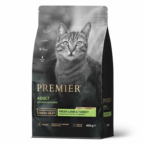 Сухой корм Premier Cat Lamb&Turkey ADULT Свежее мясо ягненка с индейкой для кошек, 400 г * 2 шт фото