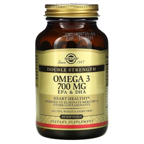 Solgar, Omega-3, EPA & DHA, Double Strength, 700 mg, 60 Softgels фото