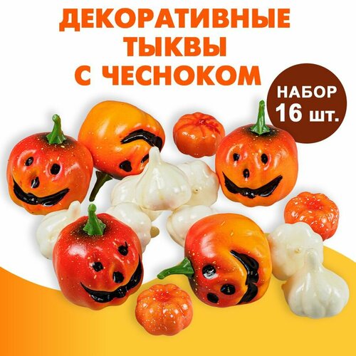 Декоративные тыквы и чеснок, ассорти 16 штук фото