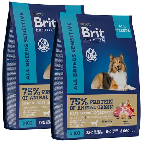 BRIT PREMIUM DOG ADULT SENSITIVE для взрослых собак всех пород с чувствительным пищеварением с ягненком и рисом (3 + 3 кг) фото