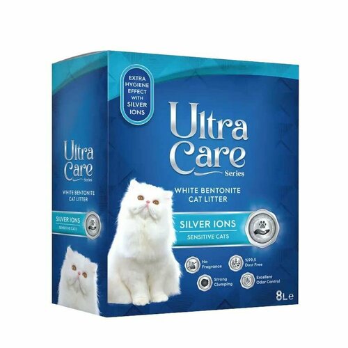 Наполнитель для кошачьего туалета комкующийся глиняный Ultra Care Silver Ions Sensitive гипоаллергенный с ионами серебра - 8 л (7 кг) фото