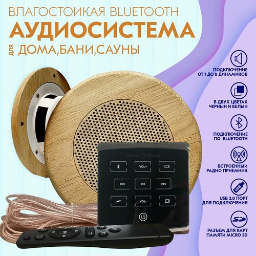 Комплект влагостойкой акустики для бани и сауны - SW2 Black ECO SAUNA (круглая решетка) фото