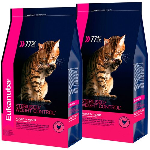 EUKANUBA CAT ADULT STERILISED/WEIGHT CONTROL диетический для взрослых кошек, кастрированных и стерилизованных кошек с птицей (0,4 + 0,4 кг) фото