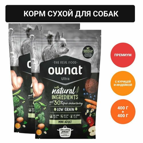 Ownat Mini Adult Ultra Сухой корм для собак мелких пород, с курицей и индейкой, 400 гр. фото