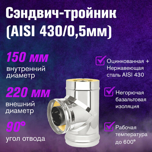 Сэндвич-тройник Оцинковка+Нержавейка (AISI 430/0,5мм) (150х220) фото