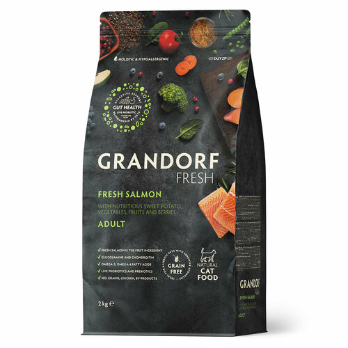 Grandorf Fresh корм для кошек, для здоровья кожи и шерсти, лосось и батат 2 кг фото