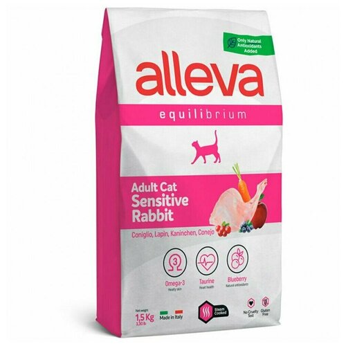 ALLEVA Корм сухой для кошек Equilibrium Cat Adult Sensitive Rabbit, для взрослых, с кроликом, 1,5 кг фото