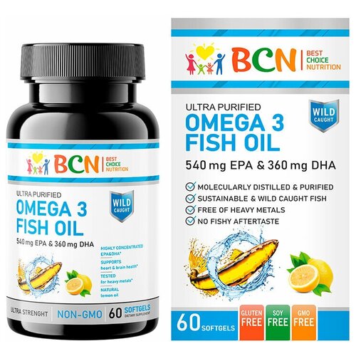 BCN Omega-3 Fish Oil 1500мг EPA & 1200мг DHA капс, 60 шт. с лимоном, рыбий жир фото