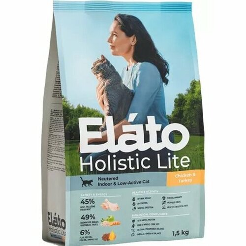 Корм сухой Elato Holistic Lite для стерилизованных кошек с курицей и индейкой, для домашних малоактивных кошек, 1,5 кг фото