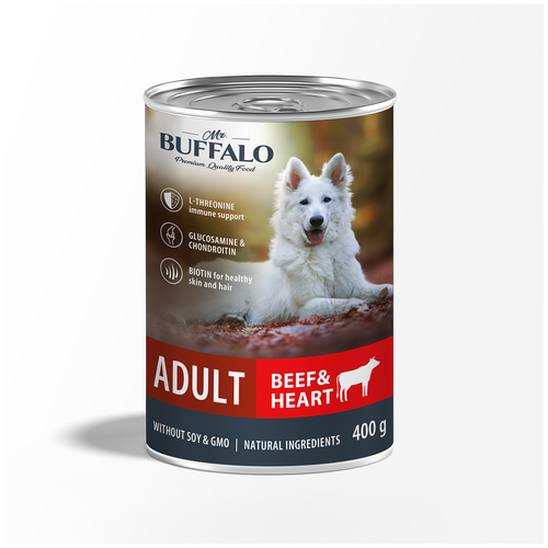 Влажный корм для собак Mr.BUFFALO Adult говядина и сердце 1 уп. х 9 шт. х 400 г фото