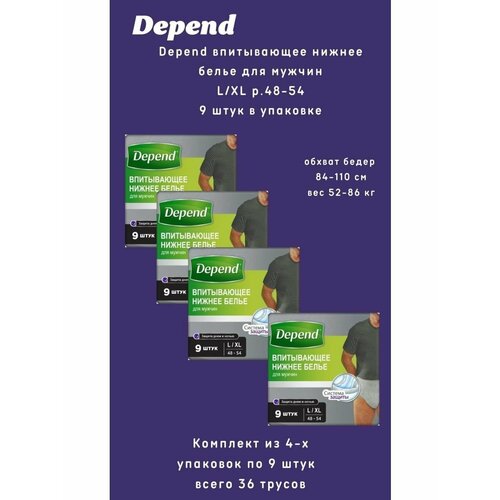 Depend трусы одноразовые нижнее белье мужчины р. L/XL 9шт/уп фото