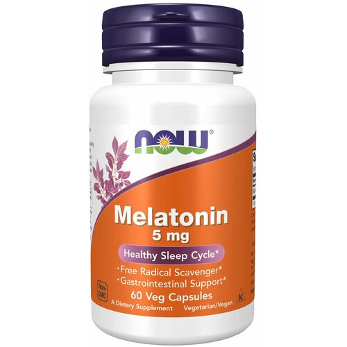 Капсулы NOW Melatonin, 60 г, 5 мг, 60 шт, 1 уп. фото