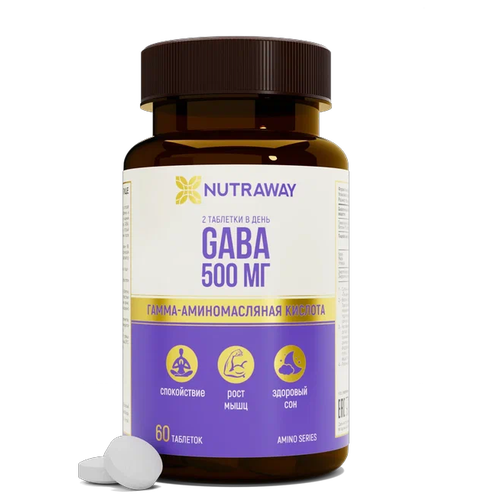 Биологически активная добавка к пище GABA /габа 500mg NUTRAWAY 60 таблеток фото