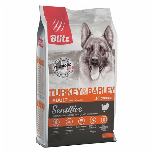 BLITZ Sensitive Turkey&Barley adult Сухой корм для взрослых собак с индейкой и ячменем, 2 кг фото