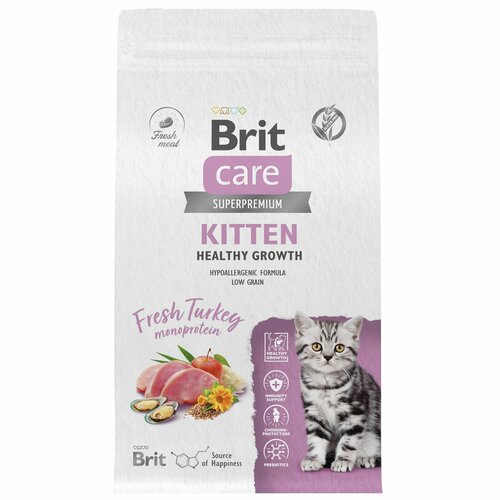 Сухой корм Brit Care Cat Kitten Healthy Growth для котят и беременных кошек, с индейкой, 1.5 кг фото