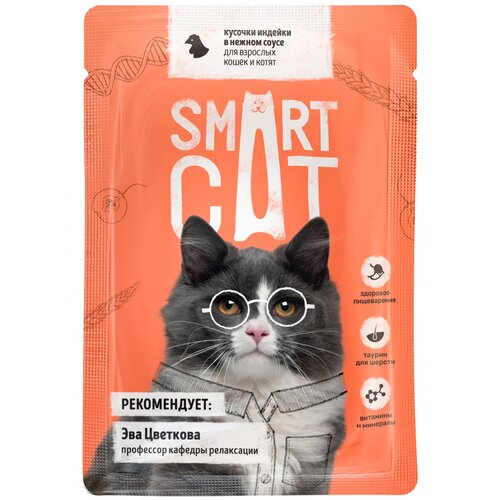 Пауч Smart Cat для взрослых кошек и котят с кусочками индейки в нежном соусе 25шт*85г фото