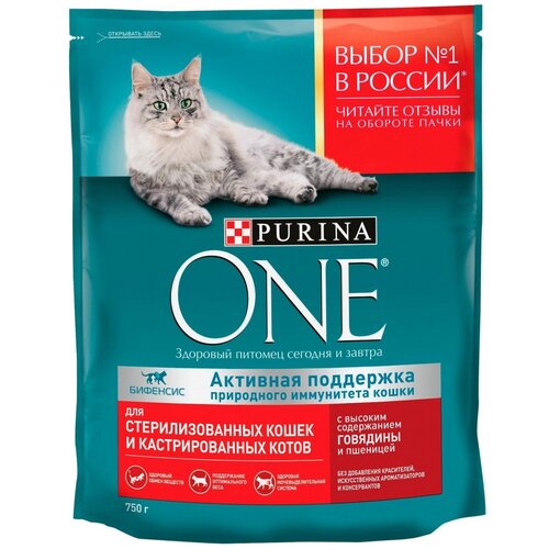 Purina One Сухой корм сухой Сухой корм с говядиной и пшеницей для стерилизованных кошек (750 г) фото