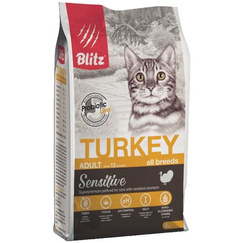 BLITZ Sensitive Turkey adult Сухой корм с индейкой для взрослых кошек, 2 кг фото