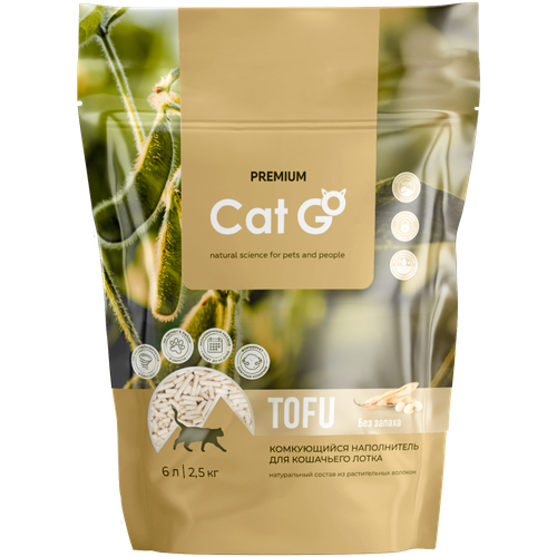 Наполнитель Cat Go TOFU для кошачьего туалета, комкующийся, растительный, без запаха, 2,5 кг (6 л) фото