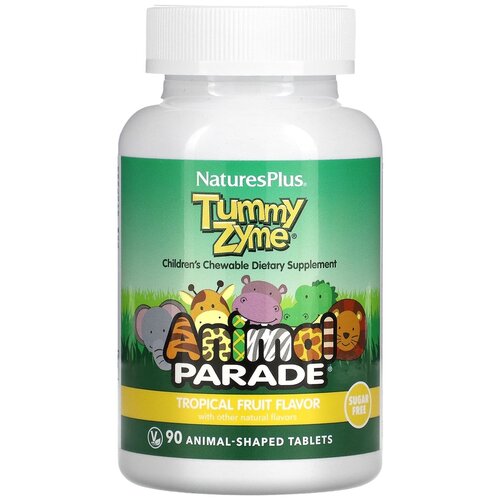 Tummy Zyme с активными ферментами, цельными продуктами и пробиотиками Source of Life, AnimaL Parade, 90 таб, NaturesPlus фото