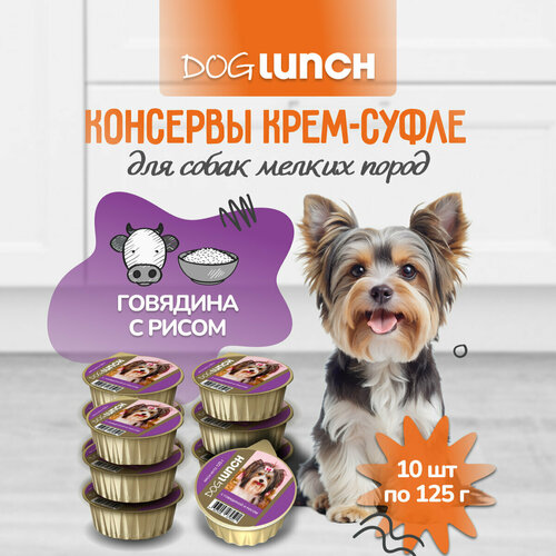 Корм влажный DOG LUNCH крем-суфле говядина и рис для собак (10шт x 125г) фото