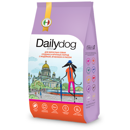 Dailydog Casual Line - Сухой корм для взрослых собак средних и крупных пород, с Индейкой, Ягненком и Рисом (12 кг) фото