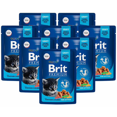 BRIT PREMIUM CAT CHICKEN CHUNKS FOR KITTEN для котят с курицей пауч 85 гр 85 гр х 8 шт фото