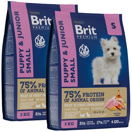 BRIT PREMIUM DOG PUPPY & JUNIOR SMALL для щенков и молодых собак маленьких пород с курицей (3 + 3 кг) фото