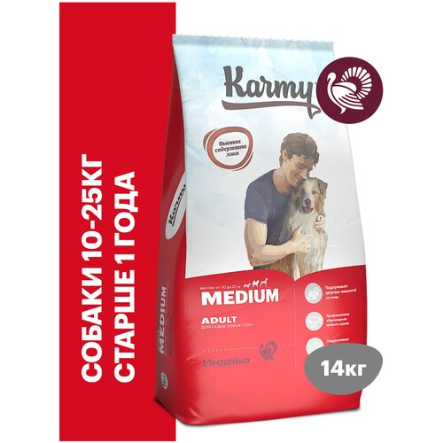 Сухой корм KARMY Medium Adult для взрослых собак средних пород старше 1 года Индейка 14кг фото