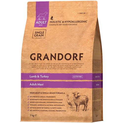 GRANDORF SINGLE GRAIN DOG ADULT MAXI LAMB & TURKEY низкозерновой для взрослых собак крупных пород с ягненком и индейкой (3 кг) фото