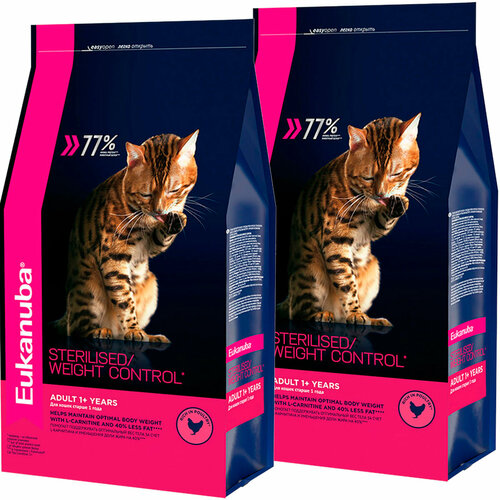 EUKANUBA CAT ADULT STERILISED/WEIGHT CONTROL диетический для взрослых кошек, кастрированных и стерилизованных кошек с птицей 2 уп.(1,5 + 1,5 кг) фото