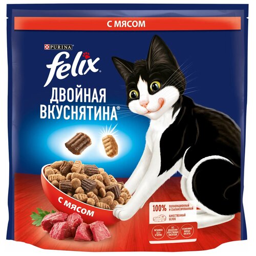 Сухой Корм для кошек Felix Двойная вкуснятина, с мясом 3 шт. х 1300 г (кусочки в соусе) фото