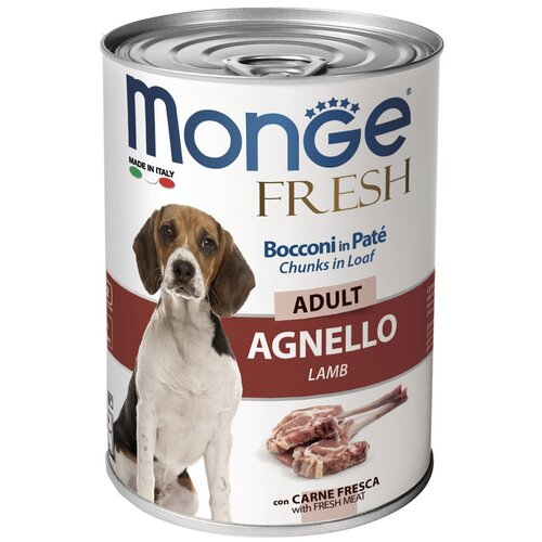 Влажный корм для собак Monge Dog Fresh Adult Chunks in Loaf AGNELLO, мясной рулет, ягненок, 4 шт. х 400 г фото