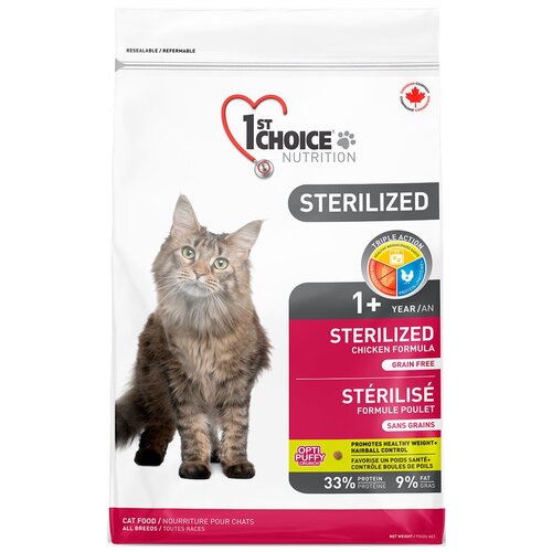 Корм 1st Choice Grain Free Sterilized для стерилизованных кошек, курица с бататом, 320 г фото