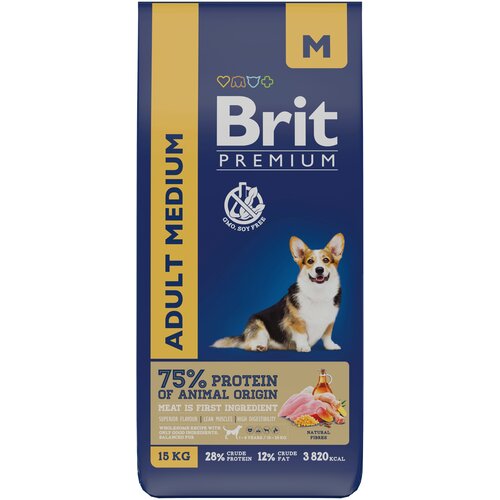 Brit Premium Dog Adult Medium 15кг курица сухой корм для взрослых собак средних пород фото