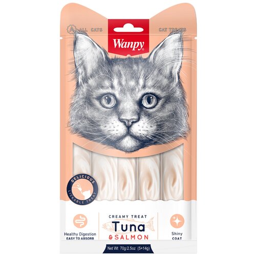 Лакомство Wanpy Cat Нежное пюре из тунца и лосося для кошек (70 г, Тунец и лосось) фото