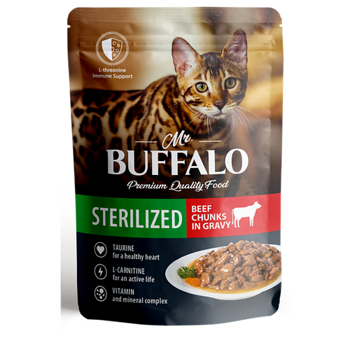 Влажный корм для кошек Mr.BUFFALO Adult Sterilized говядина в соусе 85 г (кусочки в соусе) фото