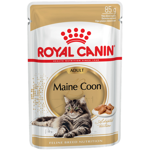 Влажный корм для взрослых кошек Royal Canin Мейн-кун, для здоровья кожи и блеска шерсти, мясное ассорти 2 шт. х 85 г (кусочки в соусе) фото