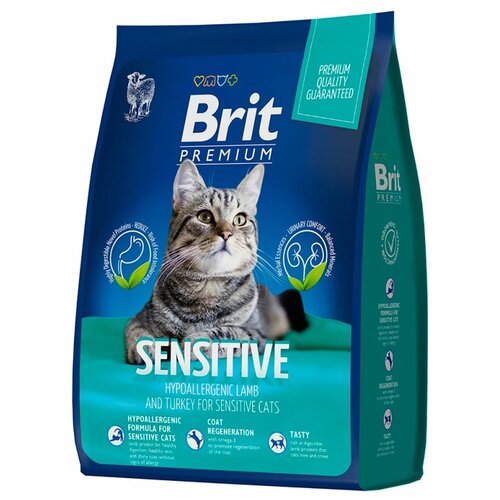 Сухой корм для кошек Brit Premium Sensitive с чувствительным пищеварением, гипоаллергенный, с ягненком и индейкой 2000 г (кусочки в соусе) фото