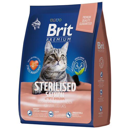 Brit Premium Cat Sterilized Salmon & Chicken Полнорационный сухой корм премиум класса с лососем для взрослых кошек, 2кг, 1шт фото