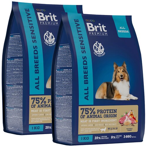 BRIT PREMIUM DOG ADULT SENSITIVE для взрослых собак всех пород с чувствительным пищеварением с ягненком и рисом (1 + 1 кг) фото