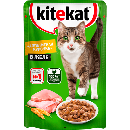 Влажный корм для кошек Kitekat курица 85 г (кусочки в желе) фото