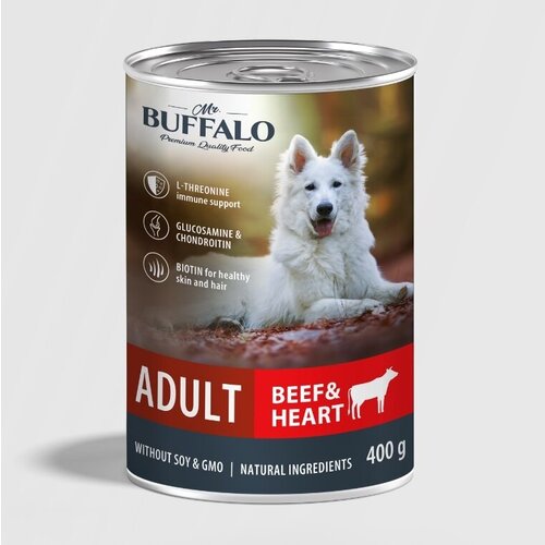 Баффало Mr.Buffalo Adult Dog 3 шт по 400г говядина и сердце консервы для собак фото