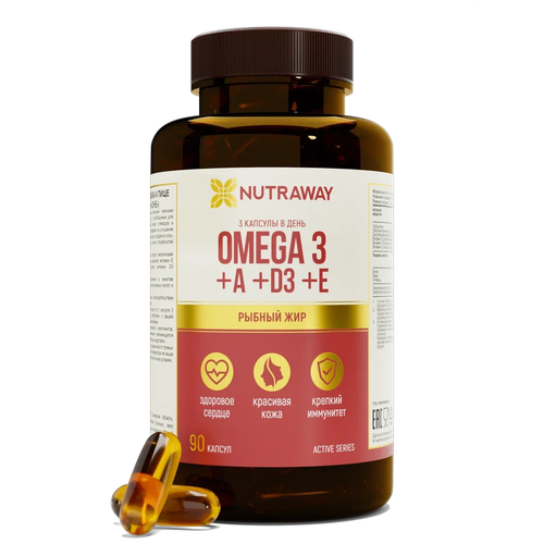 Комплекс витаминов Omega 3 +A+D3+E», Nutraway 90 капсул быстрого усвоения фото